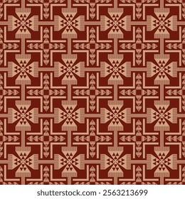 Red-gold Native American geometric pattern. Vector colorful aztec southwestern geometric shape seamless pattern. Ethnic geometric pattern use for textile, home decoration elements, upholstery, etc.