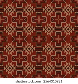 Red-gold Native American geometric pattern. Vector colorful aztec southwestern geometric shape seamless pattern. Ethnic geometric pattern use for textile, home decoration elements, upholstery, etc.