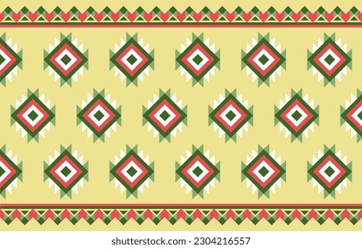 Red,green and white tribal geometrics pattern on yellow background.
Designed for fabrics,textile,decoration,graphic,background,craft,clothing,wrapping,boho,motif,aztec,embroidery,vector illustration.