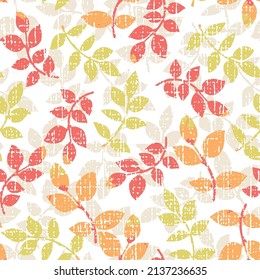 red,green,orange leaves texture pattern.Watercolor leaf slub textured beige leaf background.Seamless pattern can be used for wallpaper,pattern fills,web page background,surface textures