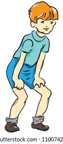 Red-haired boy in blue T-shirt. Vector illustration.