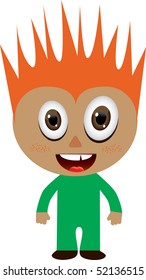 Red-haired boy in green costume, vector illustration