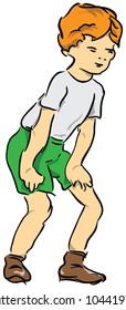Red-haired boy in shorts and a t-shirt. vector illustration.