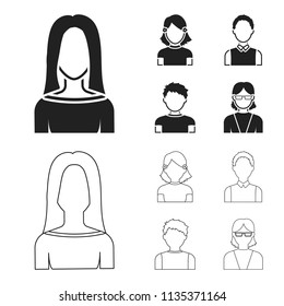 Red-haired boy, teen girl, grandmother wearing glasses.Avatar set collection icons in black,outline style vector symbol stock illustration web.