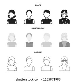 Red-haired boy, teen girl, grandmother wearing glasses.Avatar set collection icons in black,monochrome,outline style vector symbol stock illustration web.