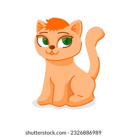 Red-haired cat with a disheveled tuft and green eyes