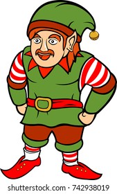 Red-haired christmas elf with mustache on white background