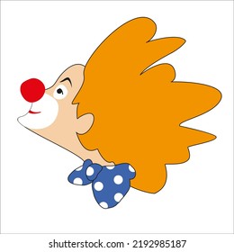 Un payaso de cabello rojo con un arco azul. Vector. Dibujo.