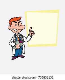 Red-haired doctor decided, somewhat angry. Is showing, as in a presentation, the data you want.