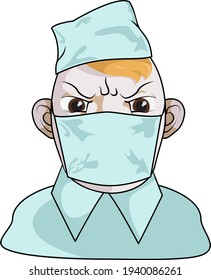 red-haired doctor in a mask saving humanity from a terrible virus