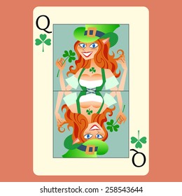 Red-haired Elphicke Playing Card Queen St. Patrick Day