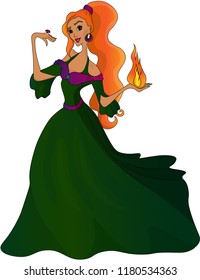 Red-haired fairy girl with fire in her hand.