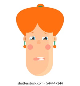 The red-haired female head. Vector face with blue eyes. Emotional character