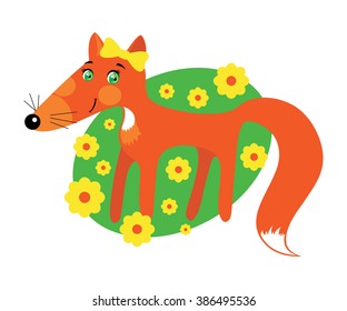 Red-haired fox with bow. Vector illustration. cartoon character
