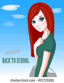 Red-haired girl. Back to school.