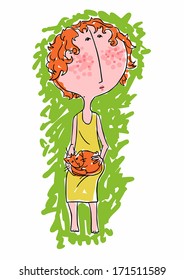 red-haired girl with a cat
