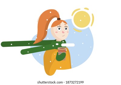 red-haired girl with coffee, winter