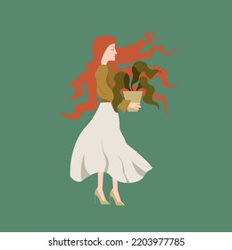 red-haired girl with a flower