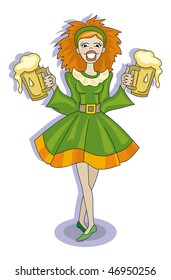 Red-haired girl with glasses of beer