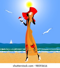 red-haired girl on the beach