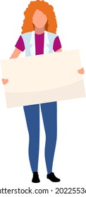 Red-haired girl with poster semi flat color vector character. Standing figure. Full body person on white. Youth movement isolated modern cartoon style illustration for graphic design and animation