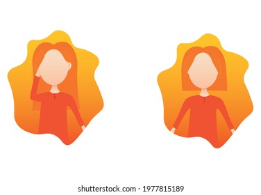 red-haired girl in a red nightie on an orange background in a gadiente with short and long hair