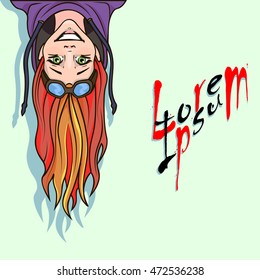 red-haired girl upside down