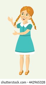 red-haired girl waving hands vector. red-haired girl