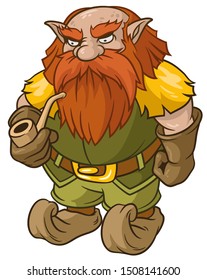 Red-haired leprechaun with a pipe in green clothes