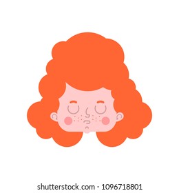 Red-haired little girl portrait. Female child freckles. Vector illustration
