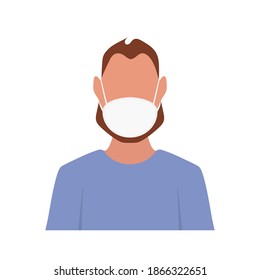 Red-haired man with a beard in a medical mask. Face shield. Avatar of a European red-haired man. Vector.