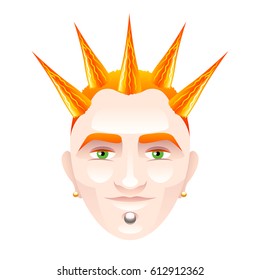 Red-haired man with punk hairstyle isolated on white vector illustration