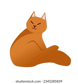 Red-haired satisfied cat on a white background. Vector illustration. Flat style. Can be used for social media posts, greeting cards, or adding visual elements to websites or presentations.