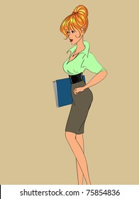 red-haired slim secretary with a folder