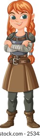 Red-haired warrior in medieval attire, smiling confidently