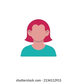 Red-haired woman avatar flat icon, vector sign, faceless woman portrait colorful pictogram isolated on white. Symbol, logo illustration. Flat style design