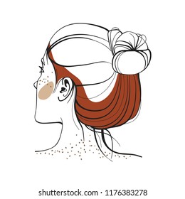 Red-haired woman with freckles. View from the back. Abstract face. Fashion
illustration. Vector illustration