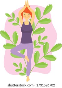 red-haired young girl doing yoga