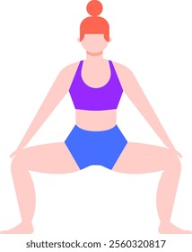 Redhead athletic woman practicing yoga goddess pose, improving flexibility, balance, and strengthening leg muscles, promoting healthy lifestyle and well being