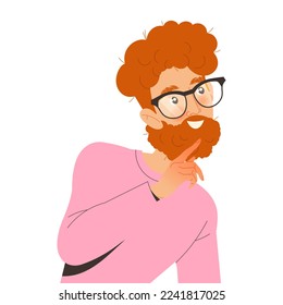 Redhead Bearded Man in Glasses Talking to Someone with Friendly Face Vector Illustration