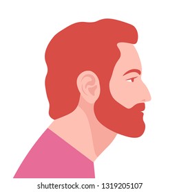 The redhead of a bearded man in profile. Portrait. Avatar. Vector Flat Illustration