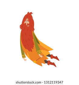 Redhead Bearded Sorcerer, Wizard Character Vector Illustration
