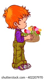 redhead boy with flower