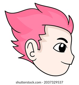 redhead boy head cool side view, vector illustration carton emoticon. doodle icon drawing