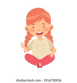 Redhead Boy Holding Chessman or Chess Piece with Hand Vector Illustration
