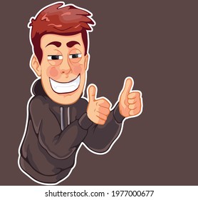 redhead boy in hoodie showes like vector illustration