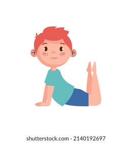 redhead boy in yoga position