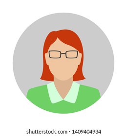 Redhead Caucasian woman in eyeglasses Abstract female avatar. Vector icon.