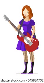redhead cute guirl playing guitar