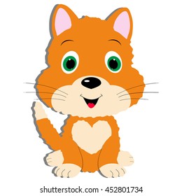 redhead cute Kitten baby cartoon. Template for design and decoration. cute sticker album, scrapbook. Baby vector illustration. Baby shower